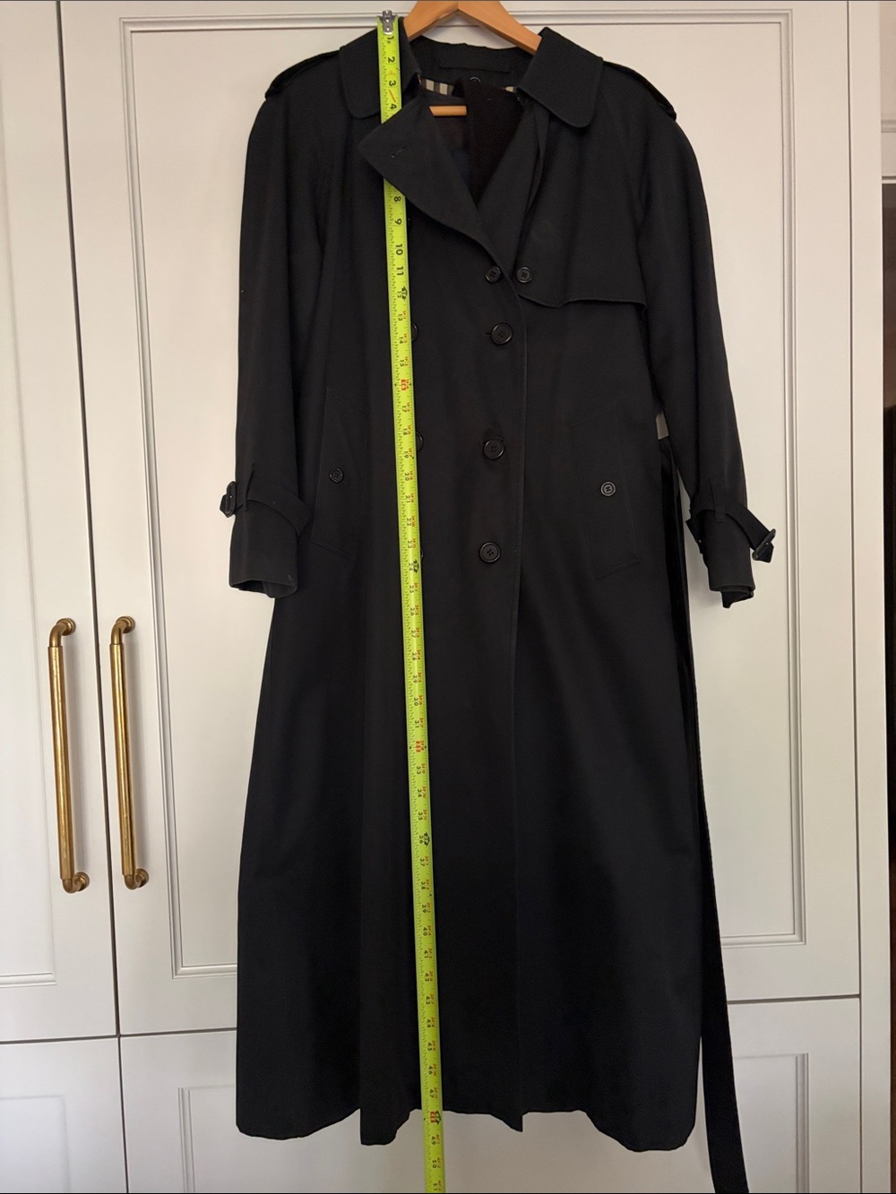 Burberry Black Double-Breasted Long Trench Coat with Signature Check Lining - Picture 12 of 16